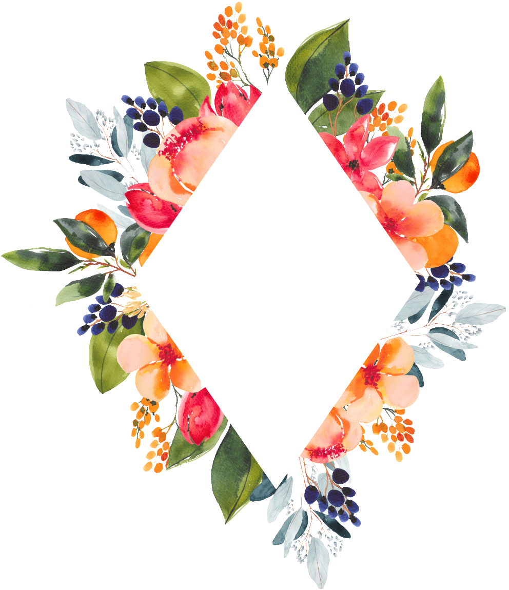 Flowers Green Leaves Mosaic Colored Diamond Border - Watercolor Painting (1024x1194), Png Download