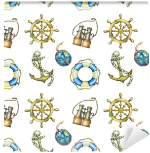 Old Sea Binocular, Lifebuoy, Antique Sailboat Steering - Watercolor Painting (400x400), Png Download