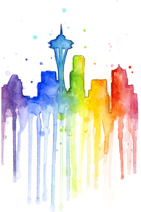 Seattle Rainbow T Shirt For Sale By - Watercolor Rainbow (461x700), Png Download
