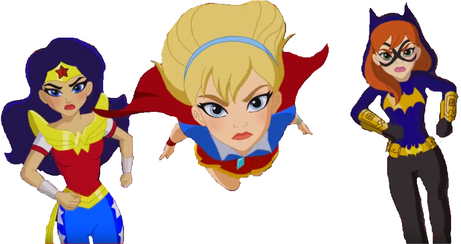 Clip Black And White Bat Girl - Batgirl And Supergirl And Wonder Woman (1024x492), Png Download