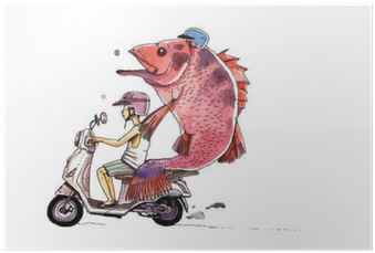 Watercolor Motorbike, Cartoon Illustration Of Boy And - Illustration (400x400), Png Download