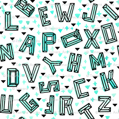 Geometric Alphabet Mint Small // Letters Trendy Modern - Alphabet Fabric - Geometric Alphabet Mint Small / Letters (400x400), Png Download