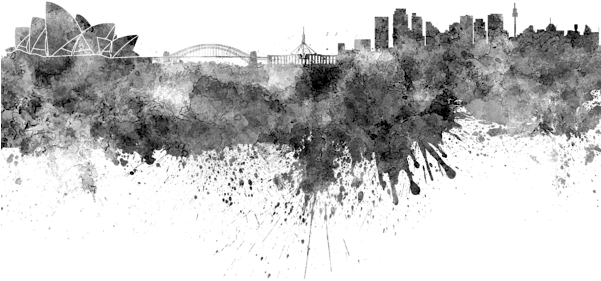 Bleed Area May Not Be Visible - Sydney Skyline In Watercolor On White Background (600x450), Png Download