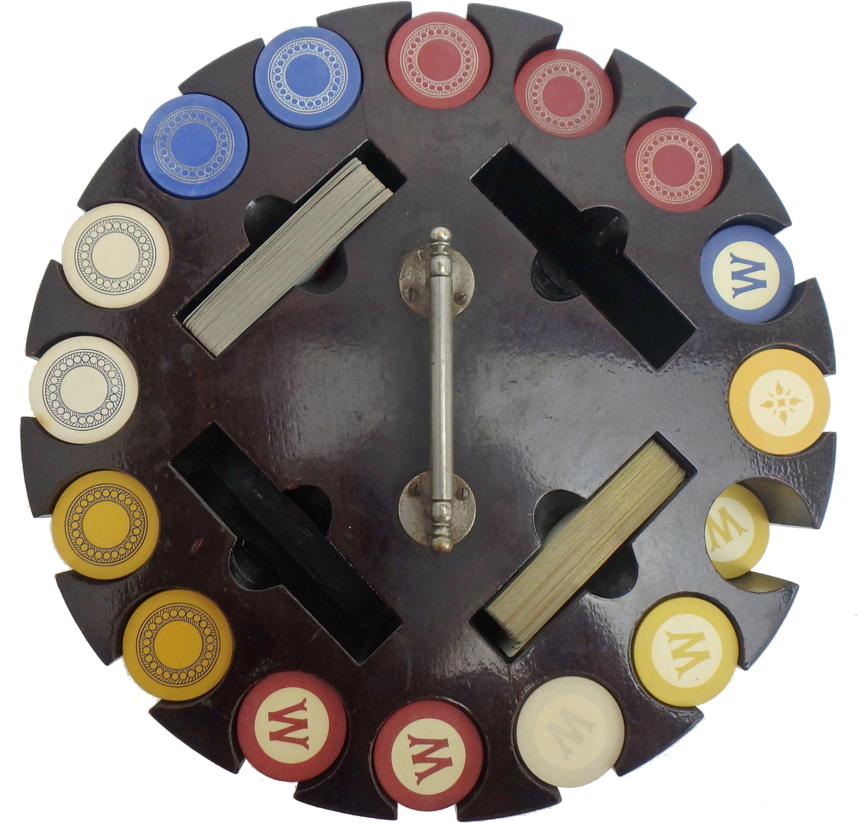 Vintage Clay Poker Chip Set With Revolving Case 405 - Casino Token (1759x1759), Png Download