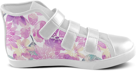Watercolor Flower Pattern Velcro High Top Canvas Kid's - Plaid (500x500), Png Download