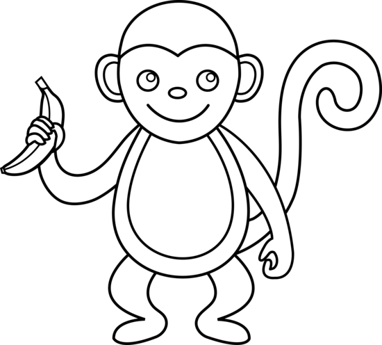 Cute Monkey Clip Art Free Clipart Images - Monkey Line Art (550x496), Png Download