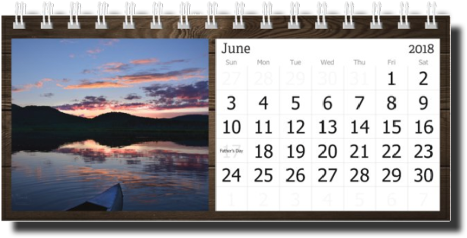 2018 Landscape Desk Calendar June (1000x546), Png Download