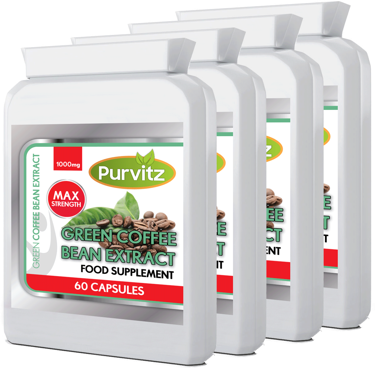 X4 Bottles Green Coffee Bean Extract Appetite Suppressant (1200x1200), Png Download