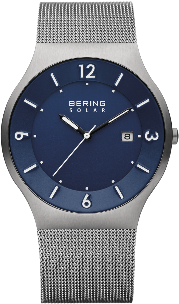 Reloj Moderno Solar Para Hombre Plateado Esfera Azul (1000x1000), Png Download