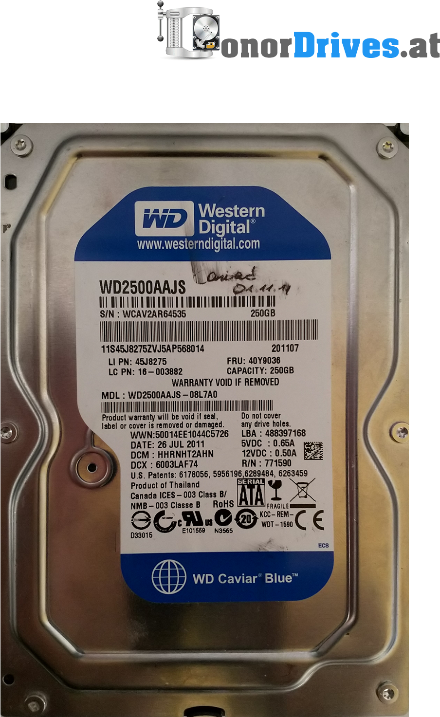 Western Digitawd2500aajs 08l7a0 250 Gb Pcb 2060 771590 (1000x1610), Png Download