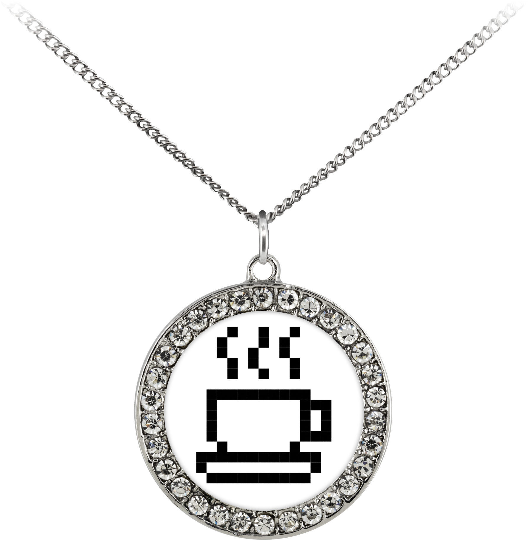 Coffee Lovers Pixel Art Stone Coin Necklace (2000x2000), Png Download