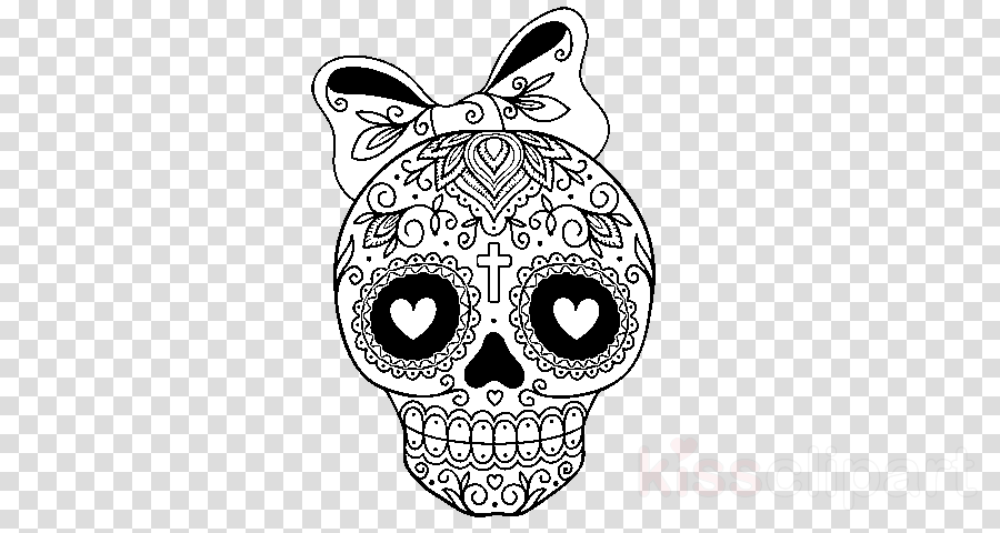 Caveira Mexicana Preta E Branca Clipart Calavera Drawing (900x480), Png Download