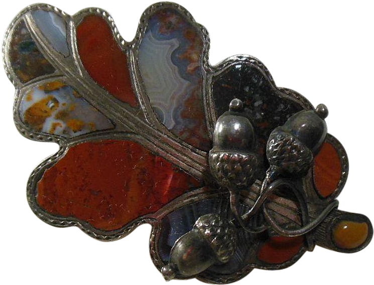 Antique Scottish Sterling Silver & Agate Oak Leaf & (744x744), Png Download