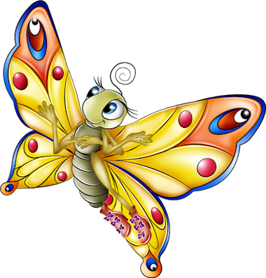 Cartoon Girl On Stomach - Butterfly Cartoon (380x398), Png Download