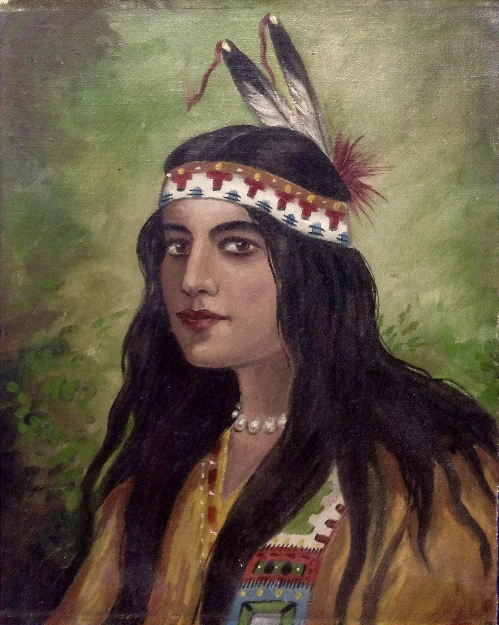 Native American Indian Maiden With Long Black Hair, - Oil Painting (2048x2048), Png Download
