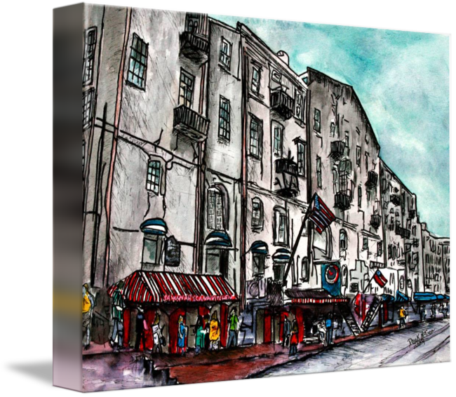Savannah Georgia River Street Watercolour Painting - Cityscape Drawing (650x566), Png Download