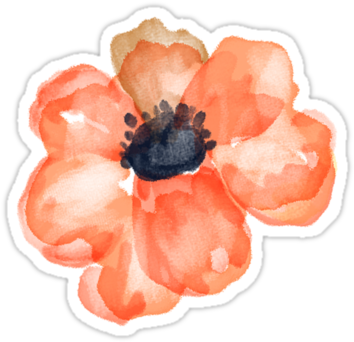 Quot Watercolor Flower Salmon Quot Stickers By Junkydotcom - Watercolor Flowers Orangel Png (375x360), Png Download