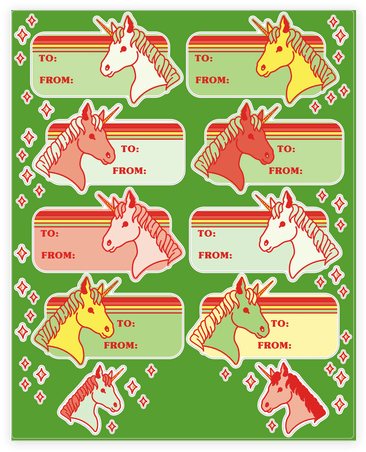 Unicorn Christmas Gift Tag Sticker/decal Sheet - Christmas Day (484x484), Png Download