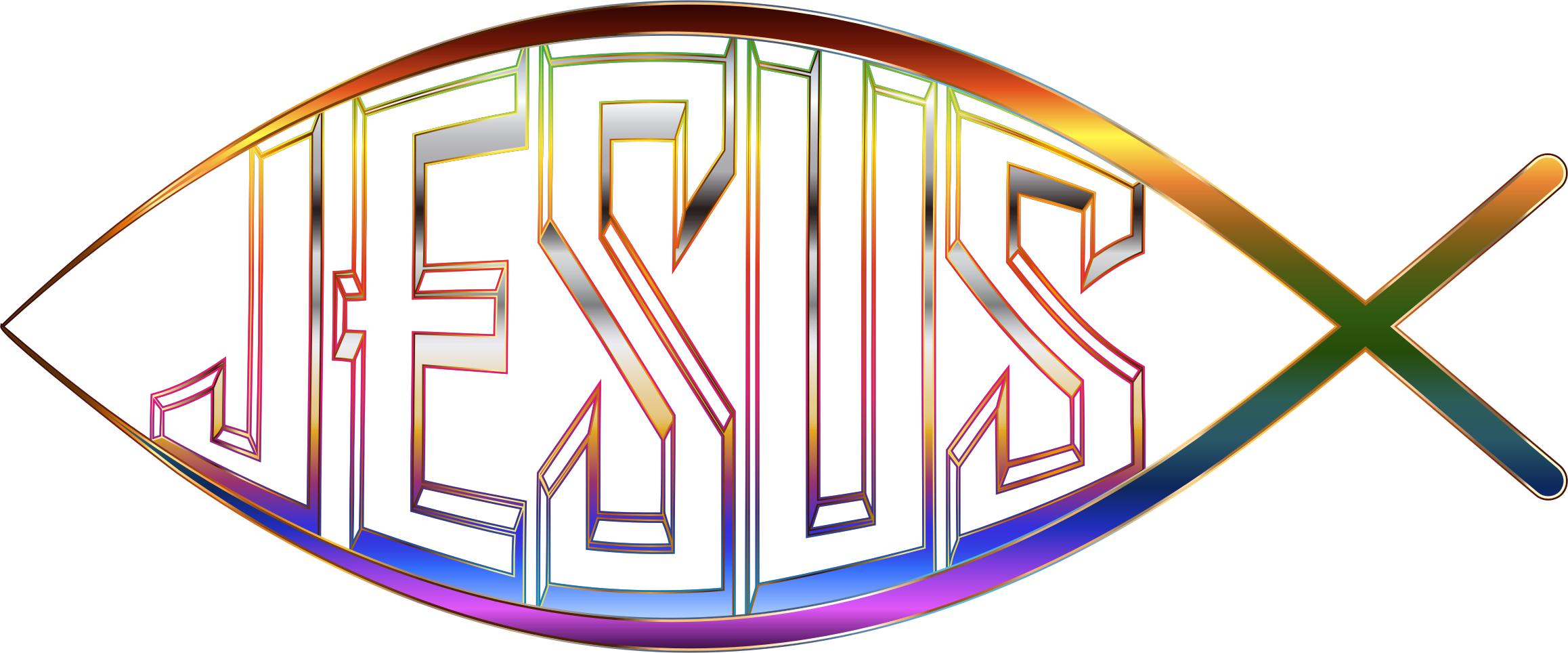 Jesus Fish Chromatic No Background Clipart Freeuse - Jesus Fish No Background (2316x964), Png Download