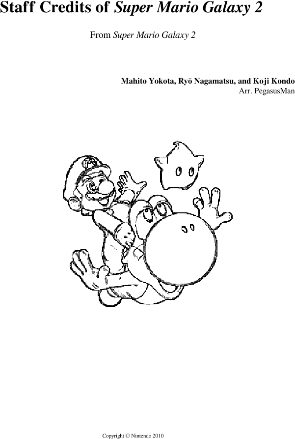 Staff Credits Of Super Mario Galaxy 2 Sheet Music For (850x1100), Png Download