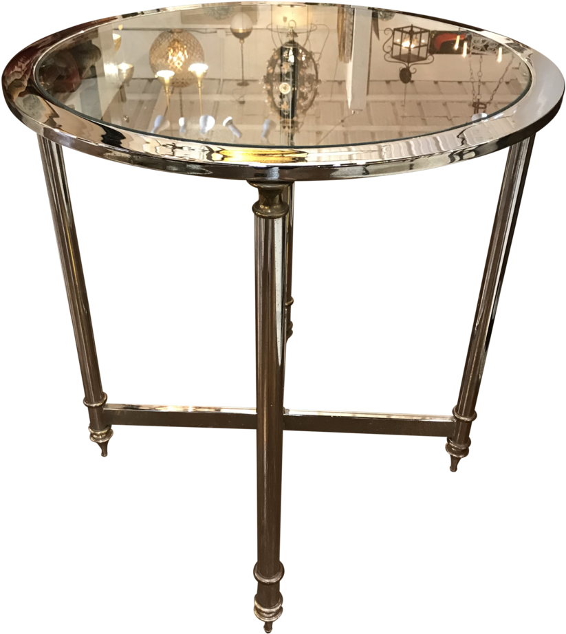 Round Chrome Mid Century Drinks Table (912x1023), Png Download