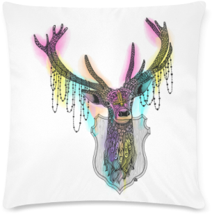 Watercolor Deer Head, Ornate Animal Drawing Custom - Ornate Deer Tote Bag - 16" X 16" (500x500), Png Download