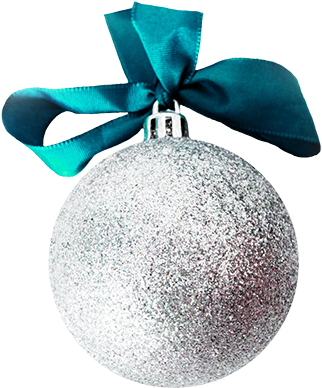 Silver Christmas Bauble - Silver Ornament With Blue Bow (for The Love Of Christmas) (354x403), Png Download