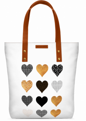 Gold Hearts Classic Tote Bag - Gold, Black, White Hearts Art Print - Mini (300x420), Png Download