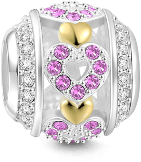Love You Charm Soufeel Pink And Golden Hearts 14k Gold (500x500), Png Download
