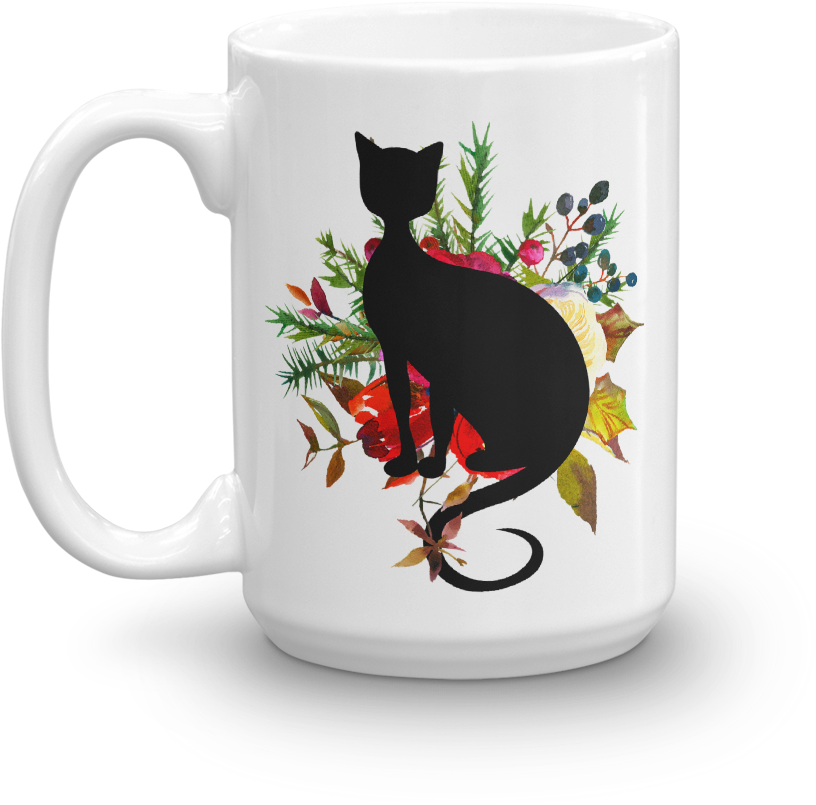 Floral Cat 'funniest Cat' Mug - Mug (1000x1000), Png Download
