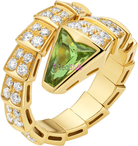 Bvlgari Serpenti Ring Yellow Gold With Peridot Head (700x700), Png Download