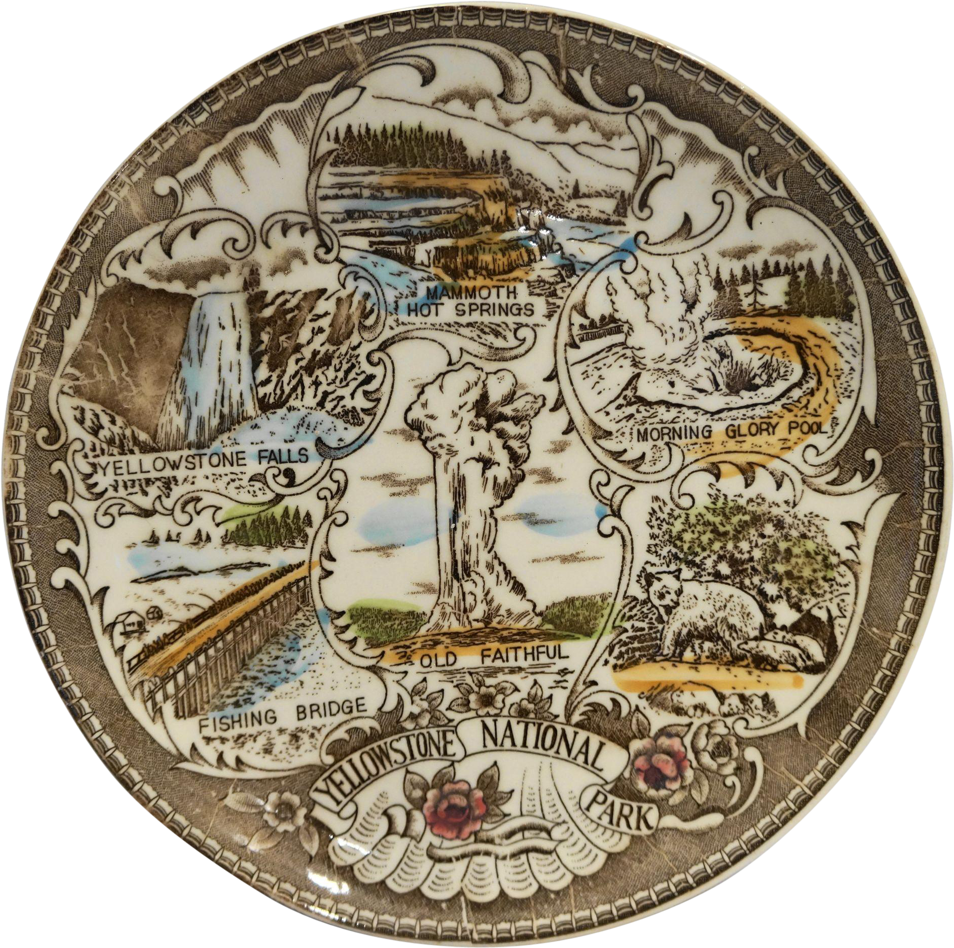 Yellowstone National Park Souvenir Plate Brown Transferware (1889x1889), Png Download
