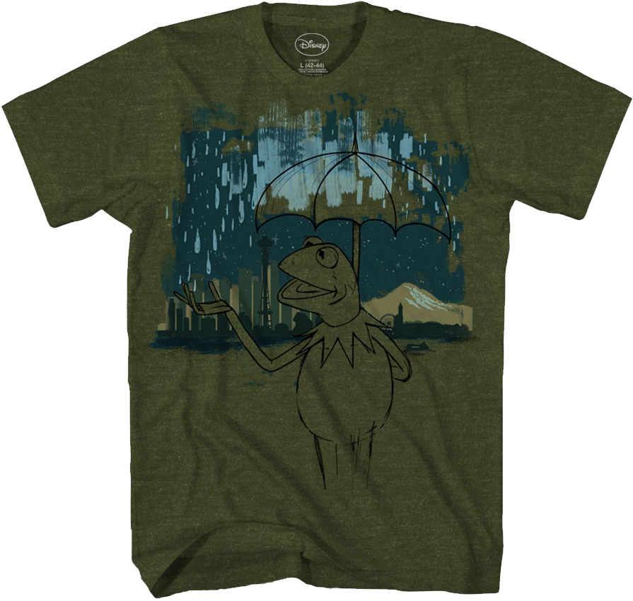 Mopop Exclusive Muppets "kermit In Rainy Seattle" Tee - Ant Hill Mob T Shirt (1029x1030), Png Download
