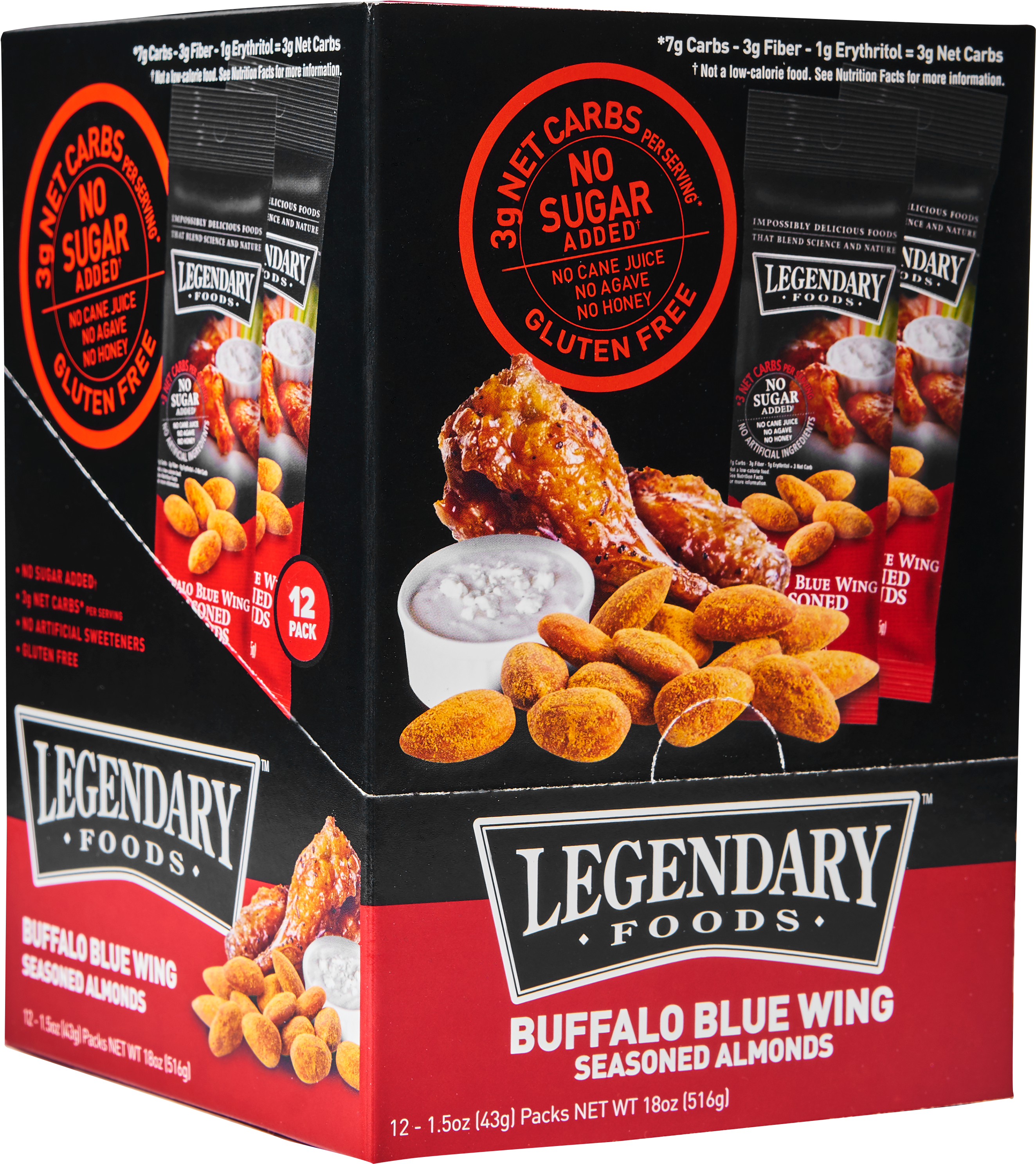 12 On The Go Buffalo Blue Wing Seasoned Almonds (2900x3100), Png Download