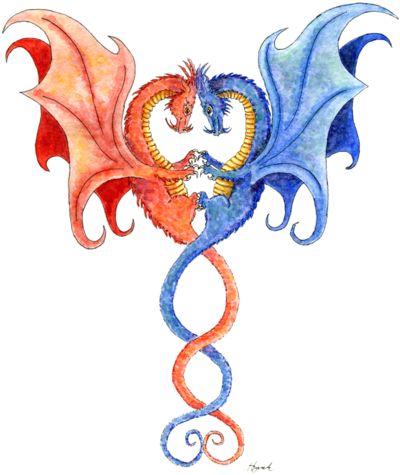 "dragon Art" "dragon Tattoo Art" Intertwined Dragons - Dragons Intertwined (400x475), Png Download