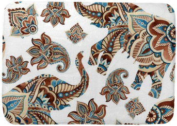 Watercolor Ethnic Elephant With Paisley Elements Background - Ultraform Elephant Küçük Kaymaz Tepsi (400x400), Png Download