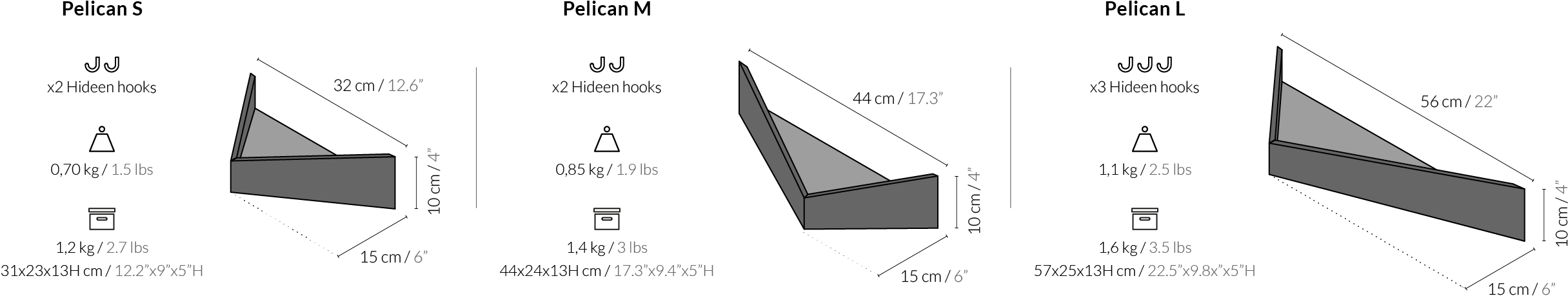 Pelican Wood Shelves Collection White (2452x540), Png Download