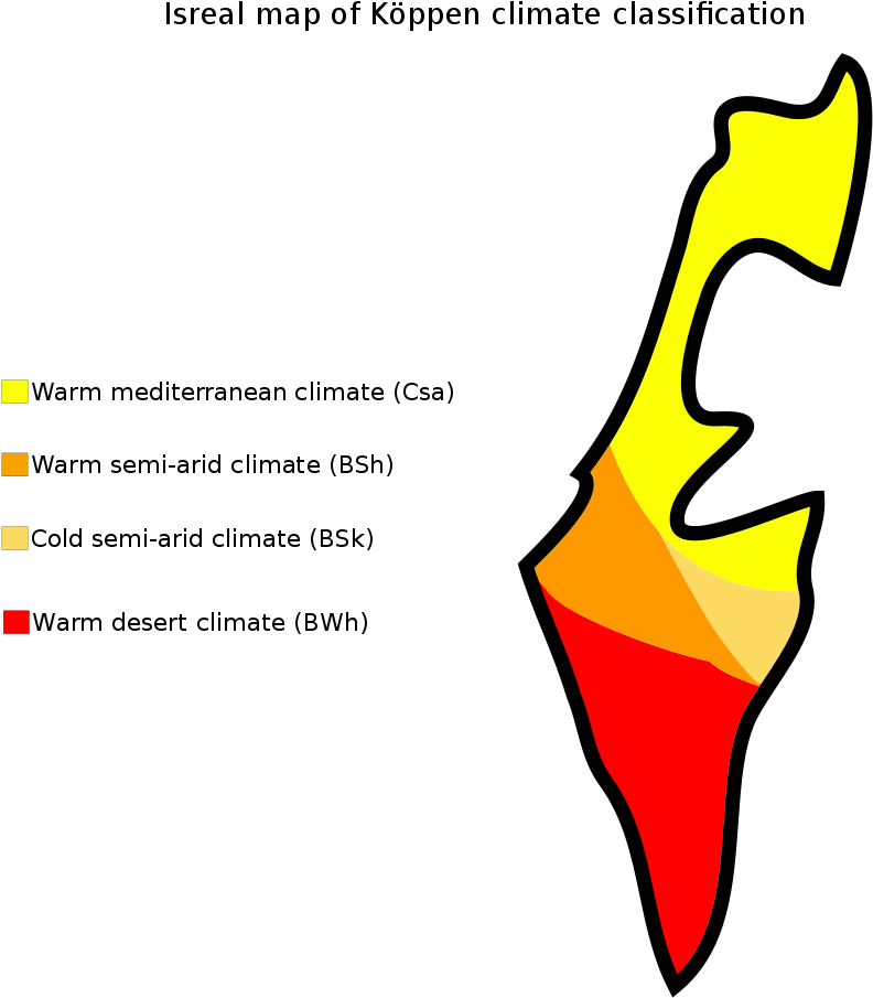 Israel Map Of Köppen Climate Classification (970x970), Png Download