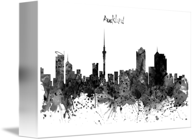 "auckland Black And White Watercolor Skyline" By - Auckland (650x470), Png Download