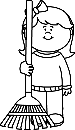 Fall Clip Art - Girl Holding A Broom Clipart Black And White (290x500), Png Download