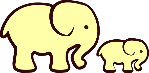 Yellow Elephant Mom Baby Clip Art At Clker Com Vector - Elephant Clip Art Black And White (600x293), Png Download