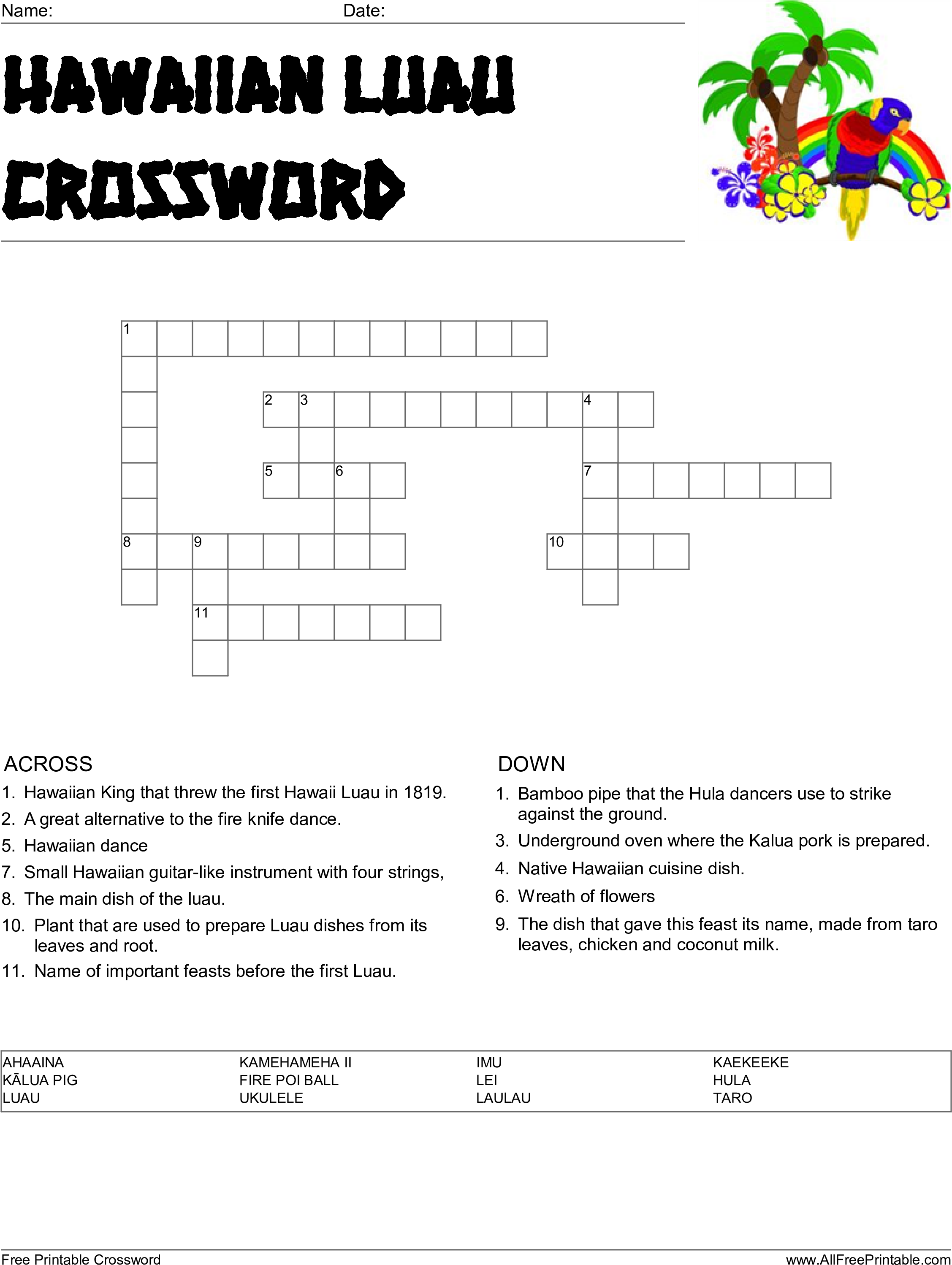 Hawaiian Luau Crossword Main Image - Ring Of Fire Parrot Pillow Case (2550x3300), Png Download