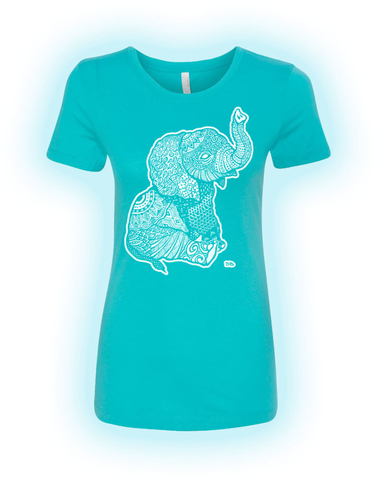 Zen Baby Elephant Ladies' Cut Tshirt (1000x1192), Png Download