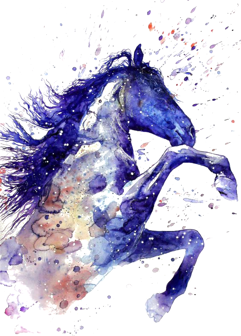 The Blue Painted Horse Pattern Material - Watercolor Horse (1024x1426), Png Download