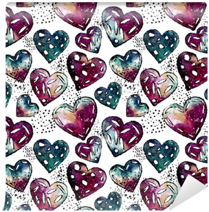 Seamless Pattern Of Black Dots And Watercolor Hearts - Watercolor Painting (400x400), Png Download