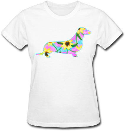 Dachshund Watercolor Sunflowers - Xmas T Shirt Design (500x500), Png Download