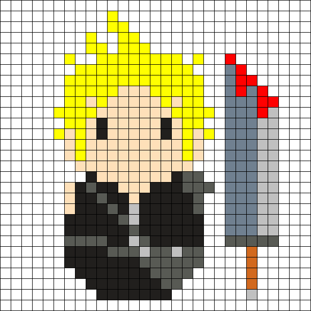 Final Fantasy 7 Perler Bead Pattern (610x610), Png Download