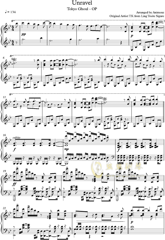 Unravel钢琴谱第1页 (630x891), Png Download