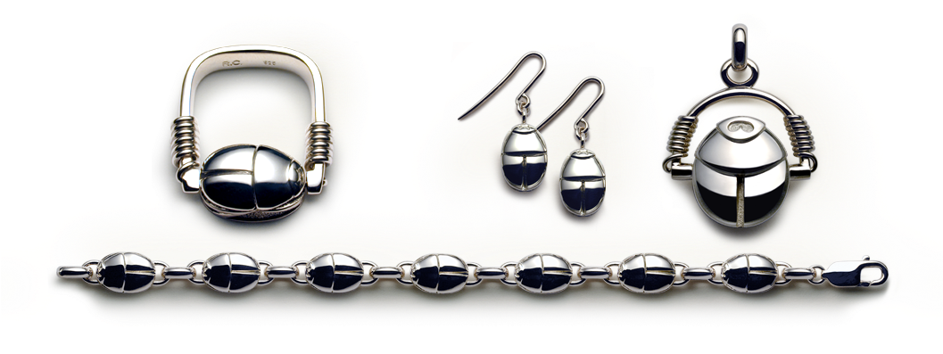 Scarab Swivel Ring, 18ct Gold Wire, Medium With Large (1056x409), Png Download