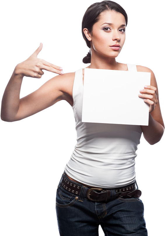 Young Woman Finger Point To Blank Board - Outrageously Hilarious Girls Night Out, Bachelorette (600x820), Png Download